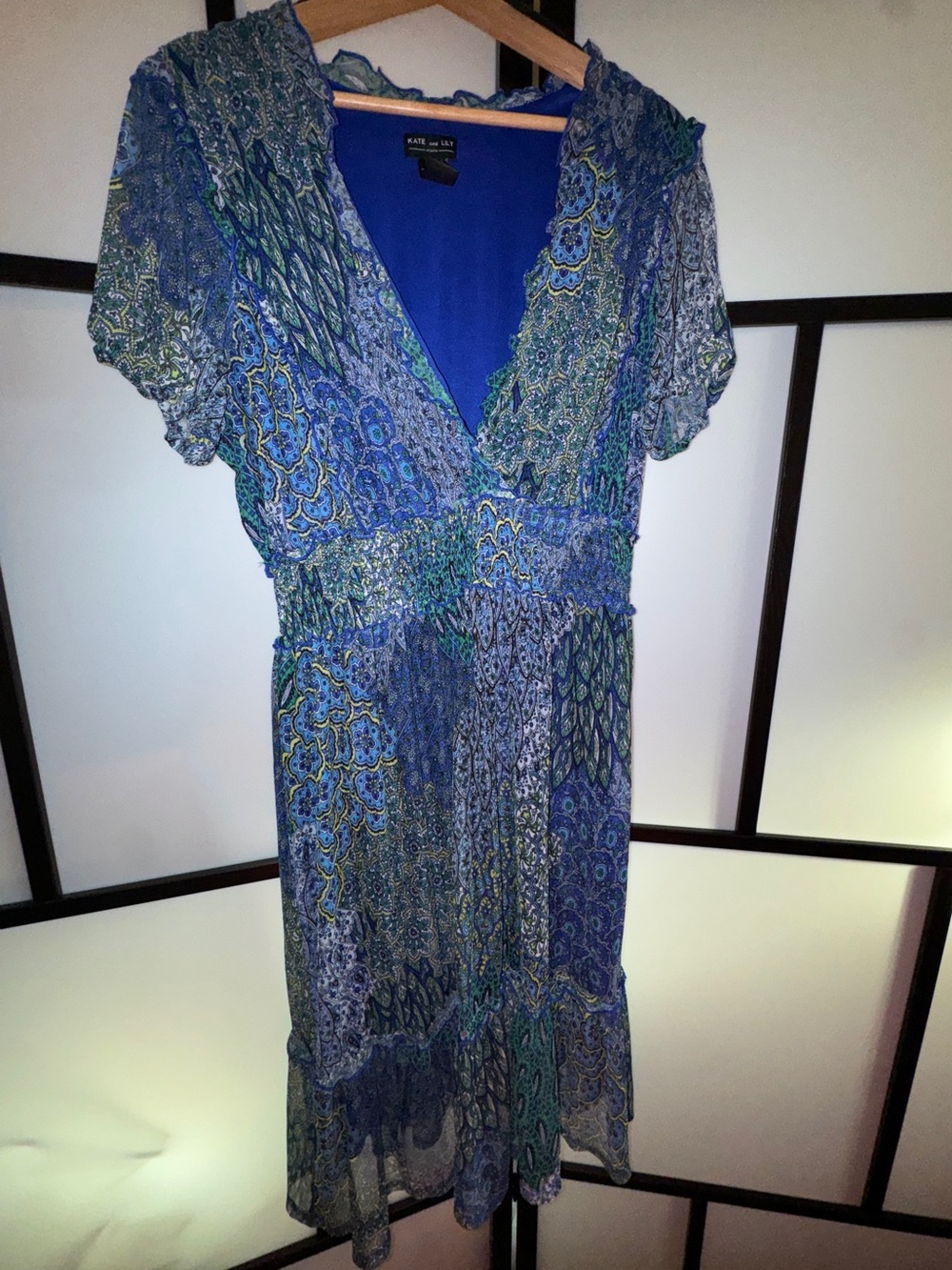 Kate and Lily Blue Paisley Wrap-Style Women's Dress